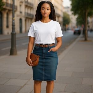 LRL Classic Ralph Lauren Denim Pencil Skirt with Kick Pleat    size 10